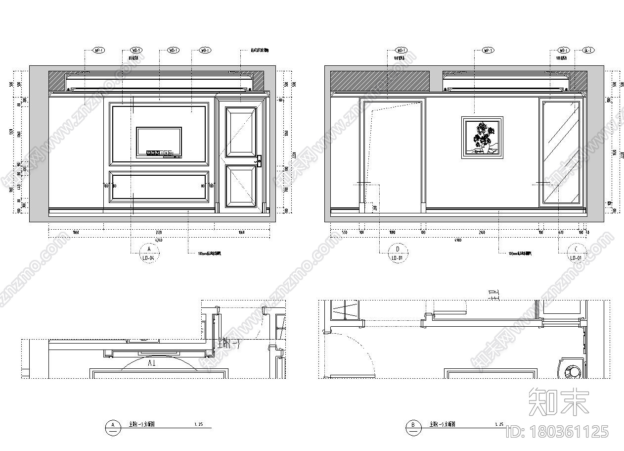 160㎡欧式风格三居室装修施工图设计施工图下载【ID:180361125】