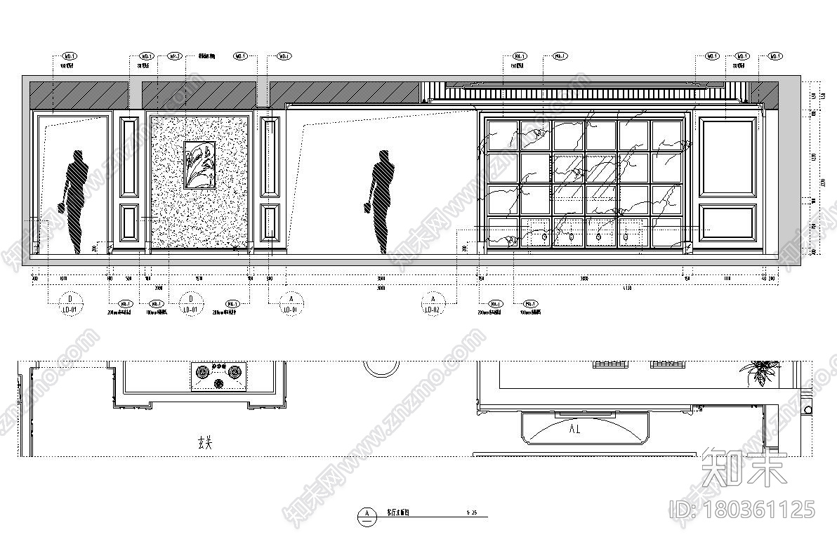 160㎡欧式风格三居室装修施工图设计施工图下载【ID:180361125】