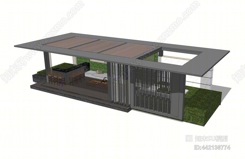 现代廊架SU模型下载【ID:442138774】