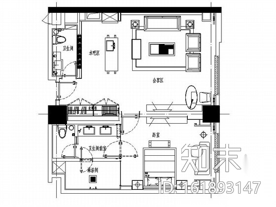 精品著名酒店现代风格董事长套房室内装修施工图（含效果...cad施工图下载【ID:161893147】