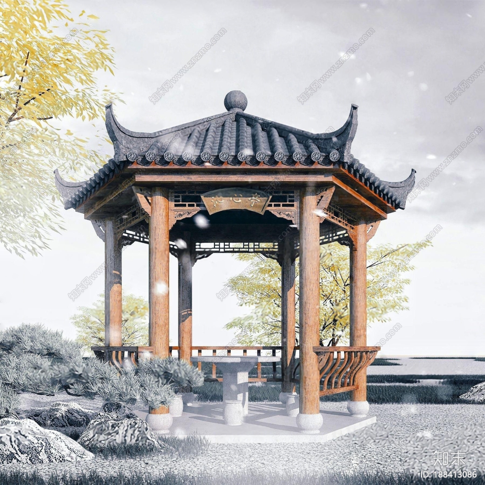 中式古建亭子3D模型下载【ID:188413086】