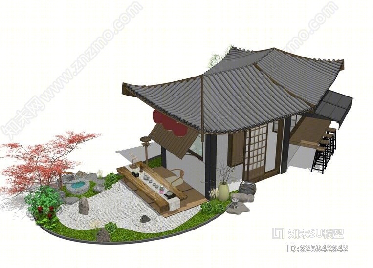 日式茶室SU模型下载【ID:625942642】