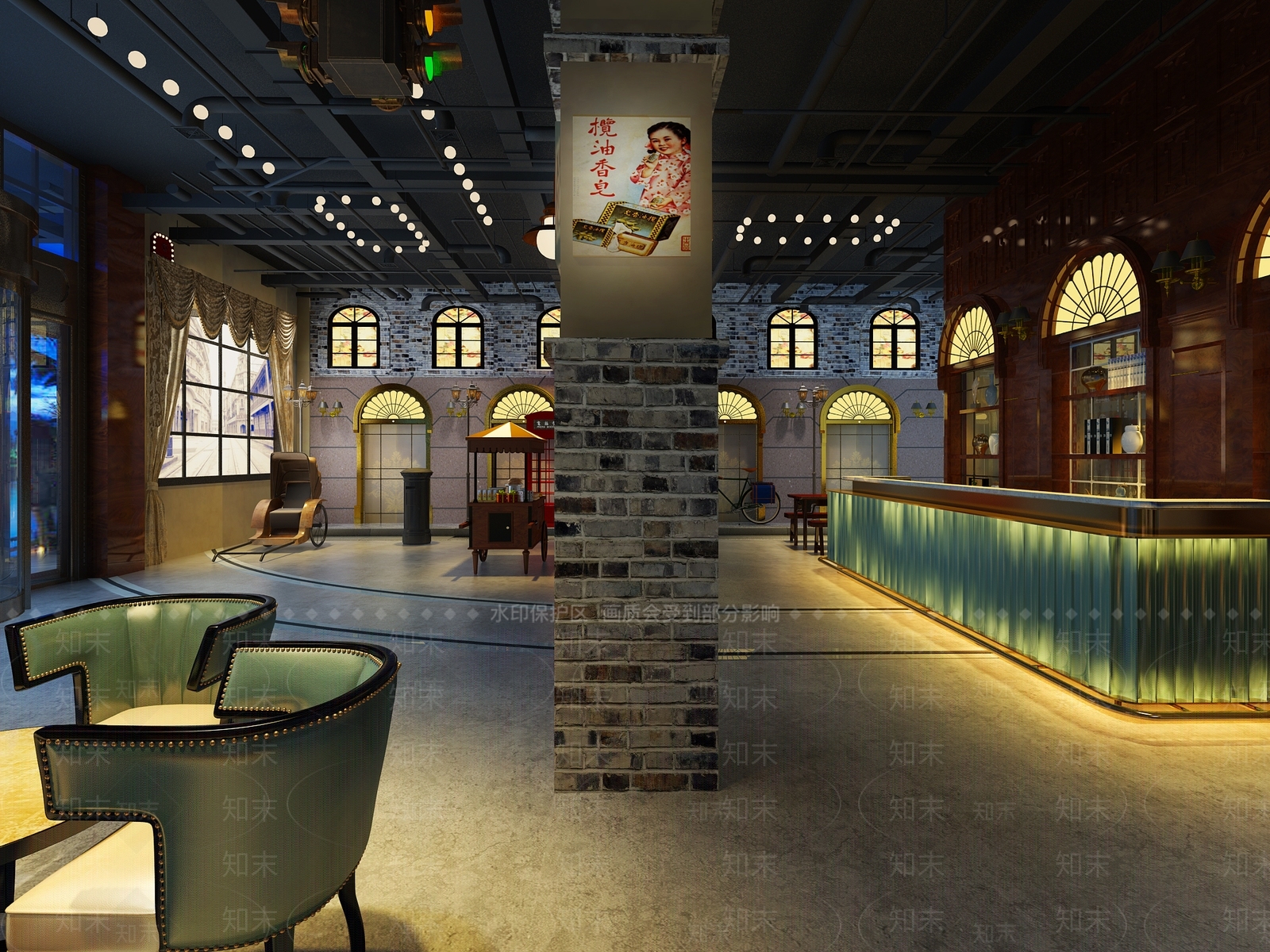 工业风老上海主题餐厅3D模型下载【ID:433304475】