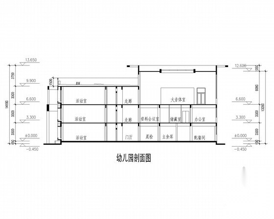 某三层九班屋顶带活动场地幼儿园建筑方案图cad施工图下载【ID:166067121】