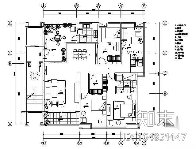 某小区住宅的室内装修图纸cad施工图下载【ID:164851147】
