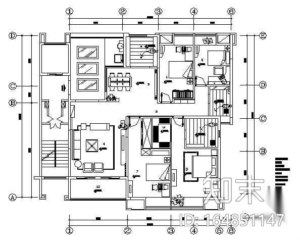 某小区住宅的室内装修图纸cad施工图下载【ID:164851147】