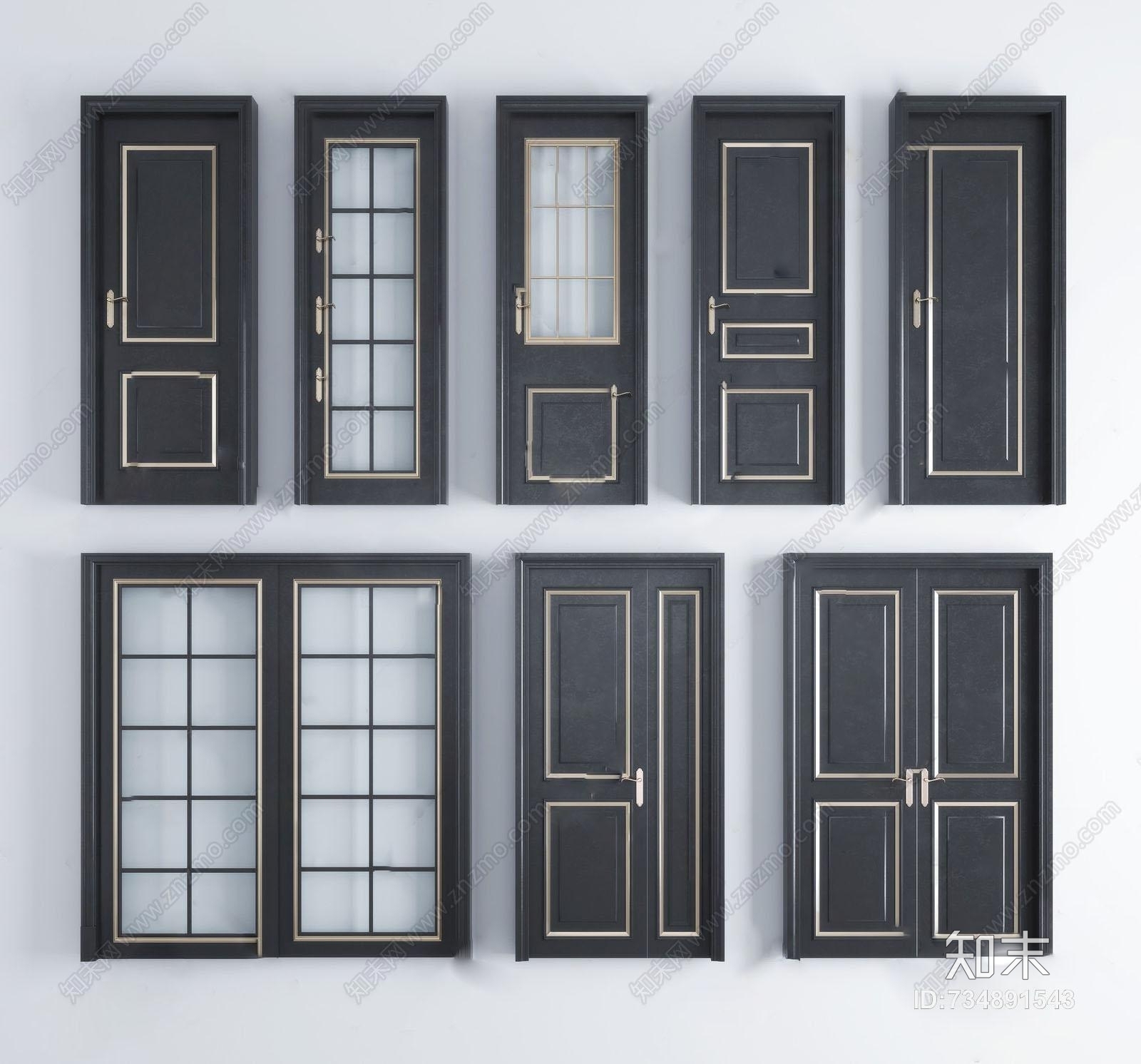 现代木门现代门实木门烤漆房门玻璃门组合单开门子母门大门推拉门双开门3D 