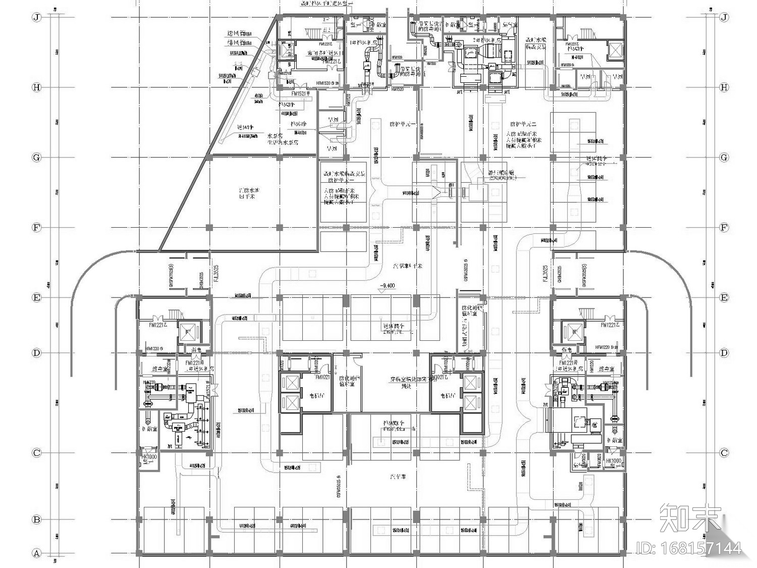 [山东]高层办公建筑空调全系统及人防设计施工图（清华...cad施工图下载【ID:168157144】