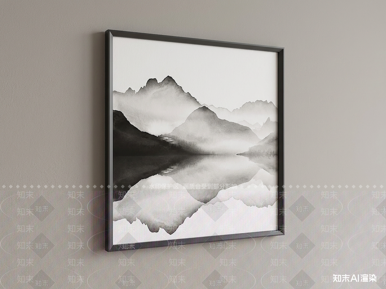 新中式山水画3D模型渲染效果图