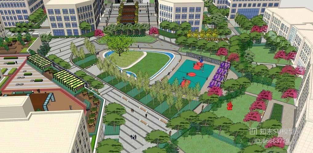 现代科技园广场景观设计SU模型下载【ID:66663779】