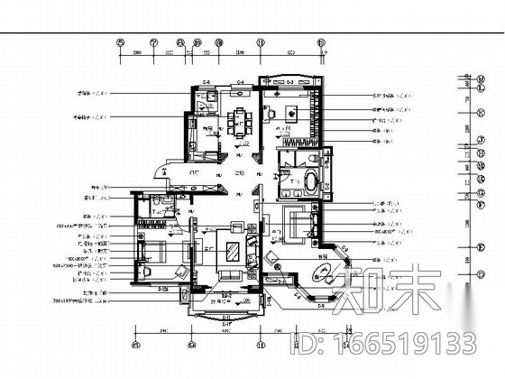 [天津]大型地产设计院设计欧式精装样板房施工图（含两户...cad施工图下载【ID:166519133】