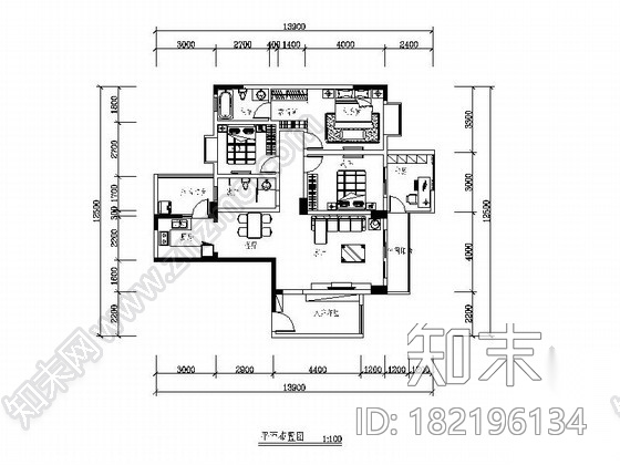 [成都]某小高层简约四室两厅两卫装修图cad施工图下载【ID:182196134】