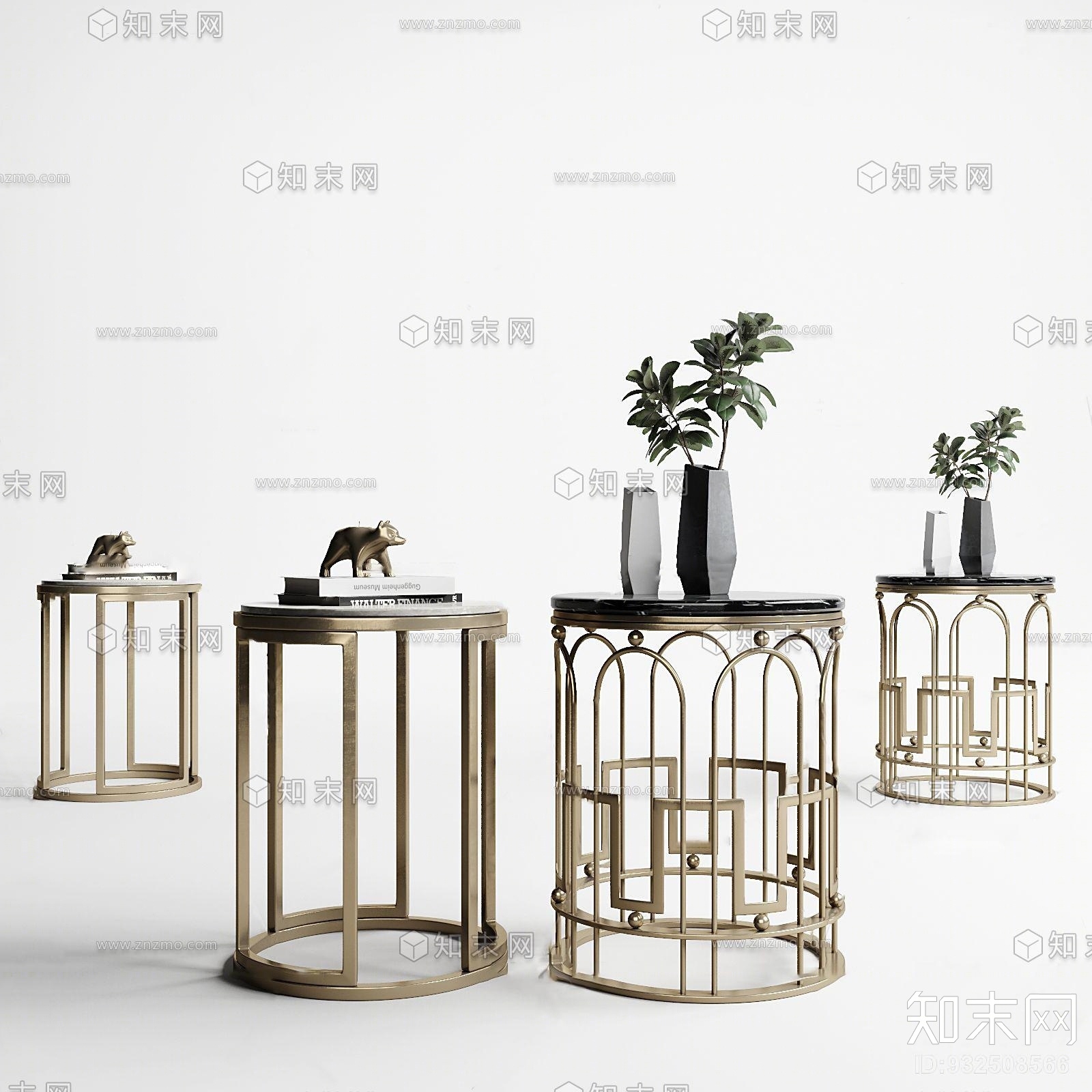 现代金属圆几边几组合3D模型下载【ID:932508566】
