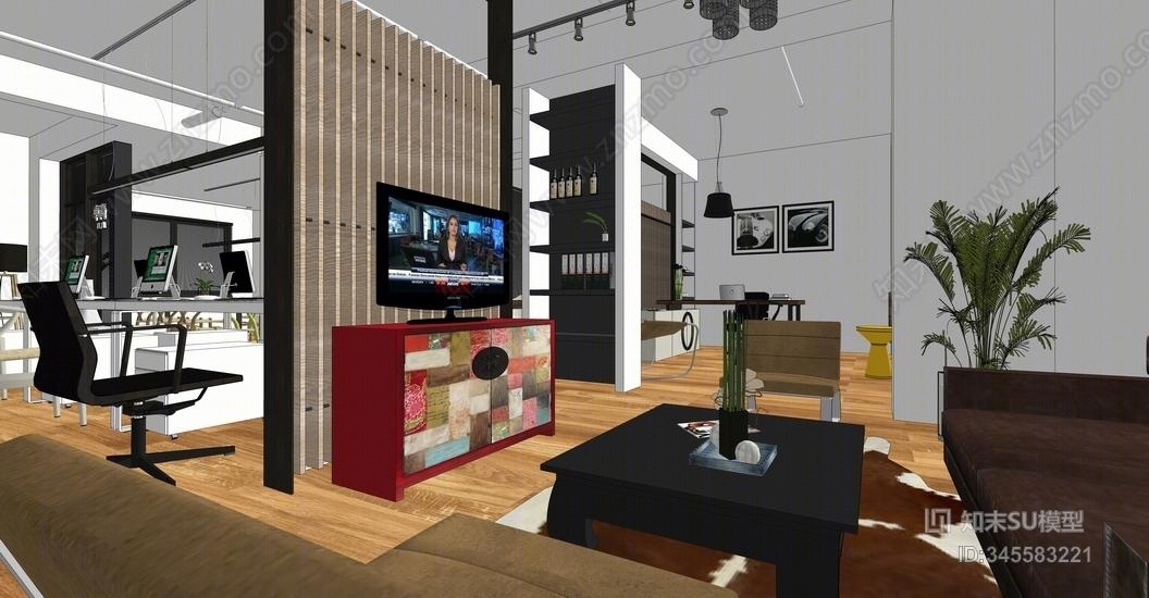 现代办公室室内设计SU模型下载【ID:345583221】