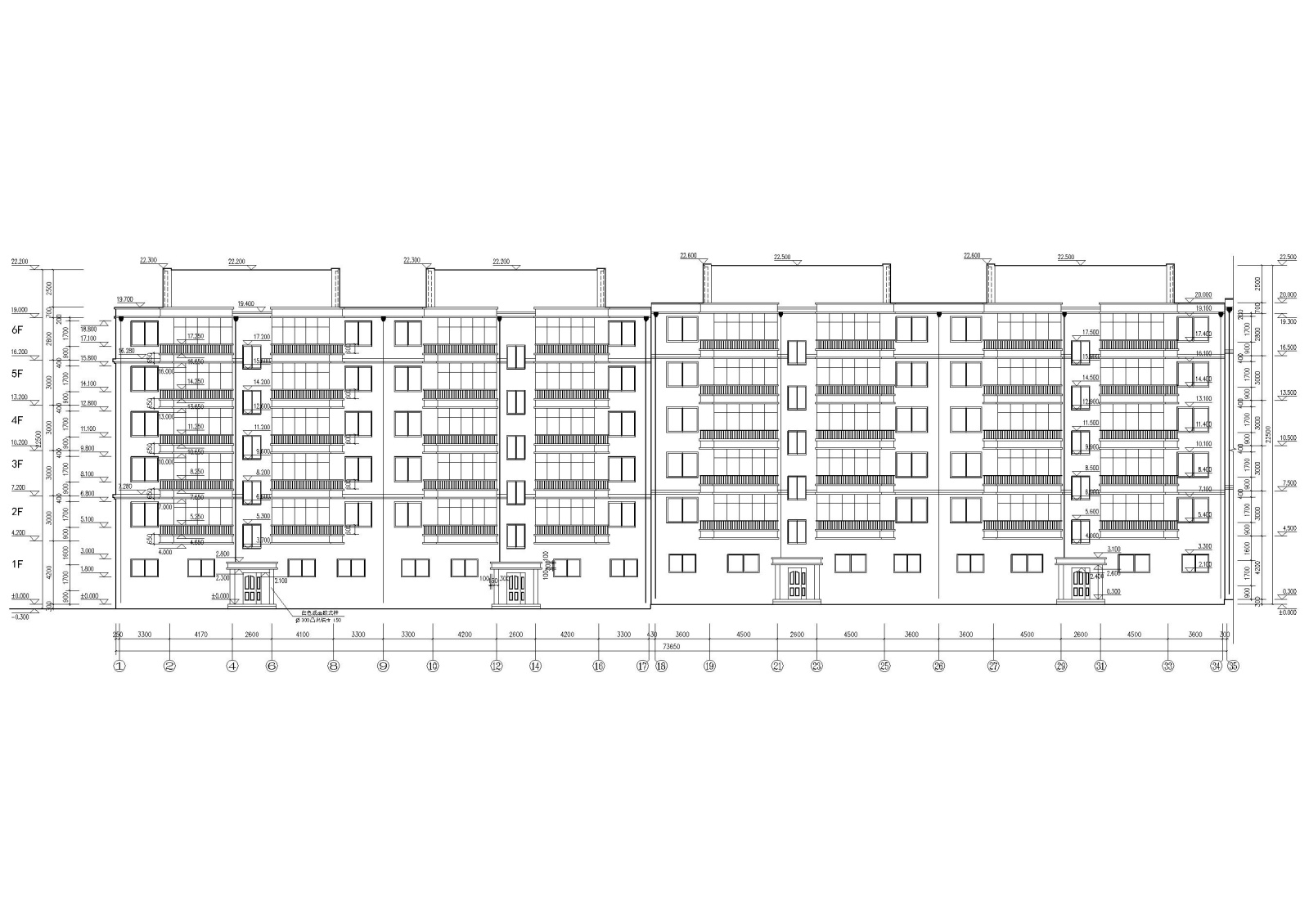 ​某六层多层住宅楼建筑施工图纸cad施工图下载【ID:160719138】