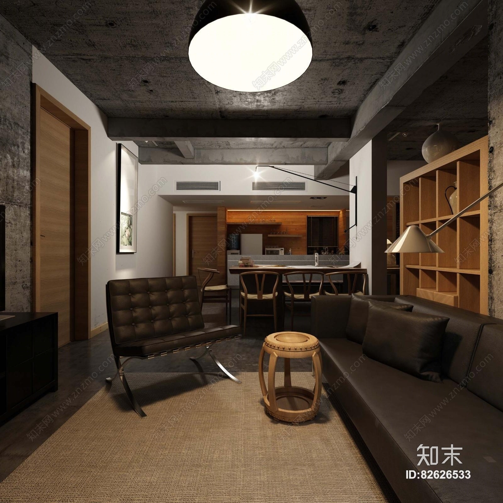 工业风客餐厅3D模型下载【ID:82626533】