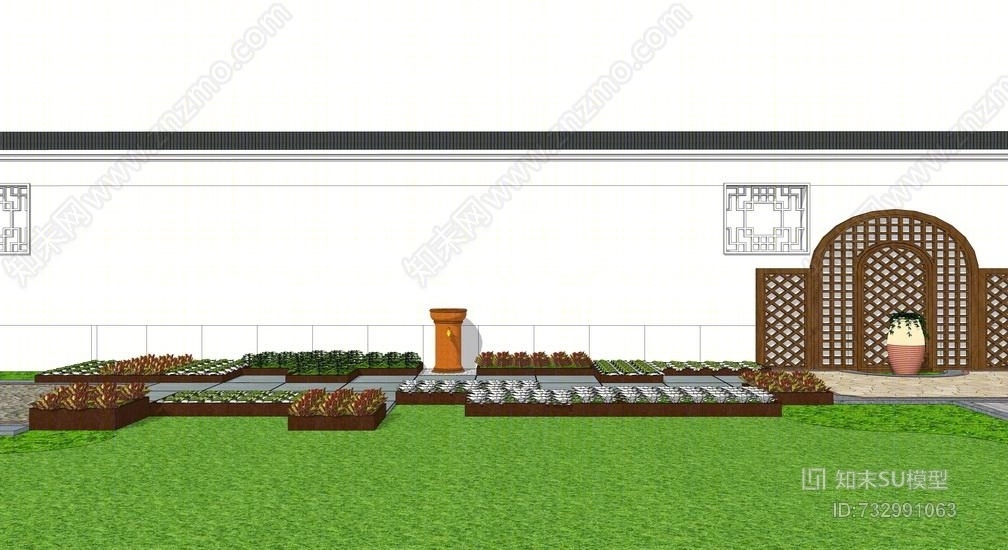 中式庭院景观SU模型下载【ID:732991063】