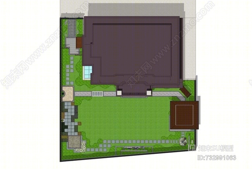 中式庭院景观SU模型下载【ID:732991063】