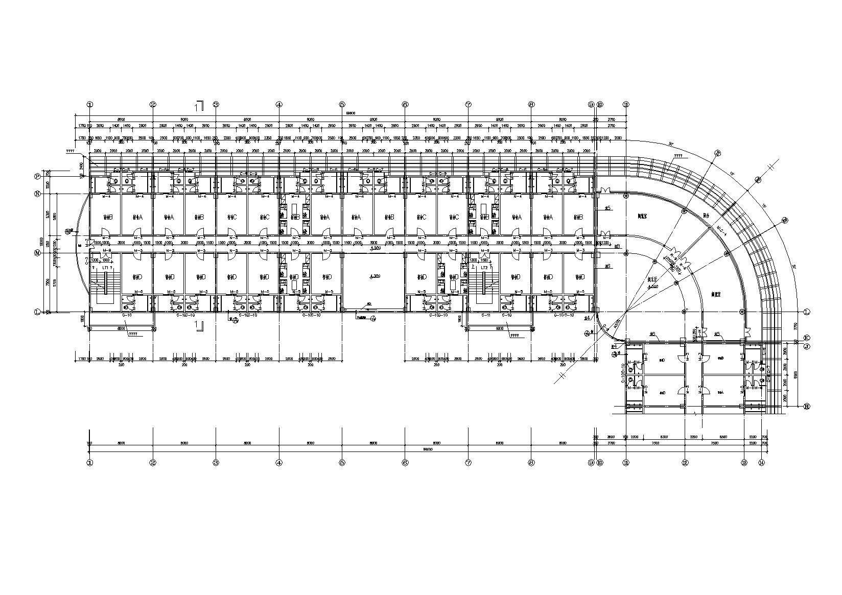 [广东]L型宿舍楼建筑施工图（含效果图）cad施工图下载【ID:164870156】