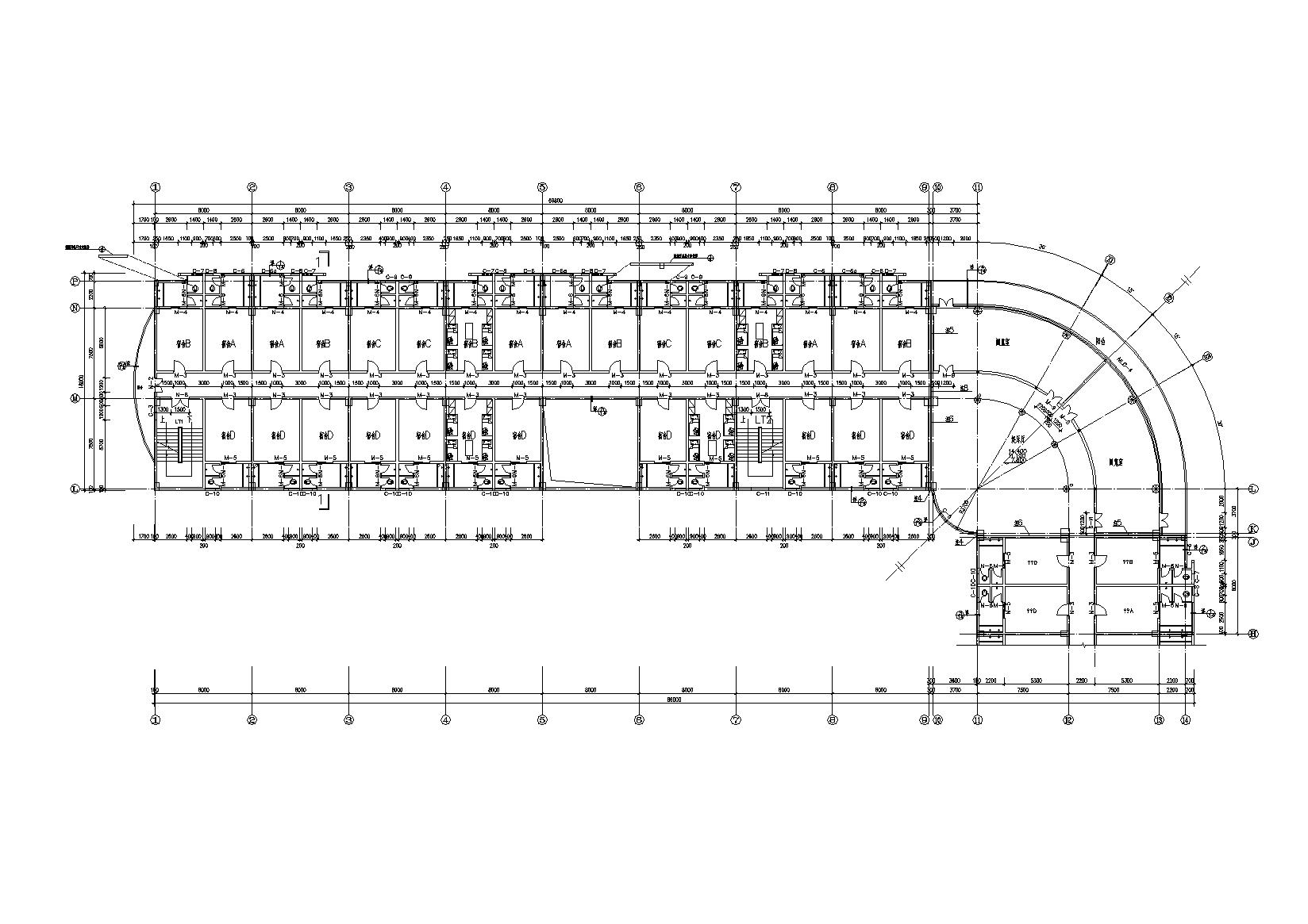 [广东]L型宿舍楼建筑施工图（含效果图）cad施工图下载【ID:164870156】