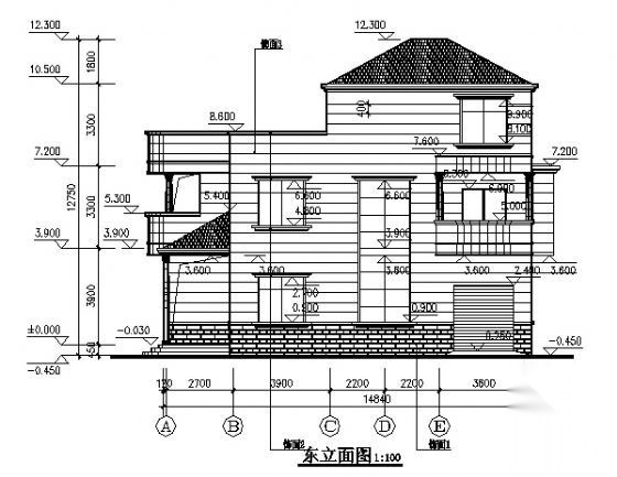 某农村三层别墅建筑方案图cad施工图下载【ID:149894112】