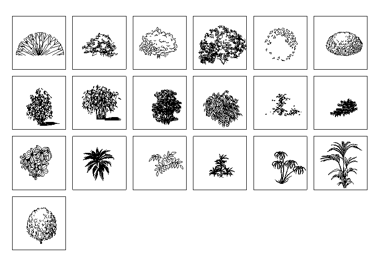 常用景观cad图块-园林树木立面施工图下载【id:161797104】