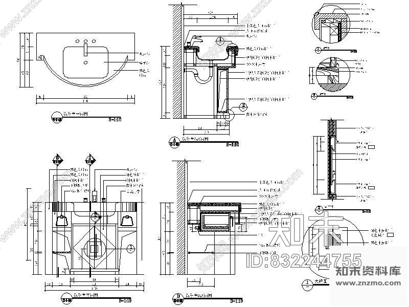 图块/节点洗手台详图cad施工图下载【ID:832244755】