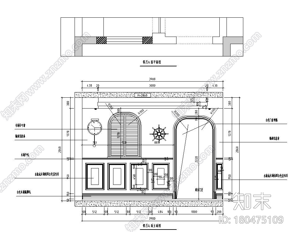 美式田园三室两厅住宅装修施工图设计cad施工图下载【ID:180475109】