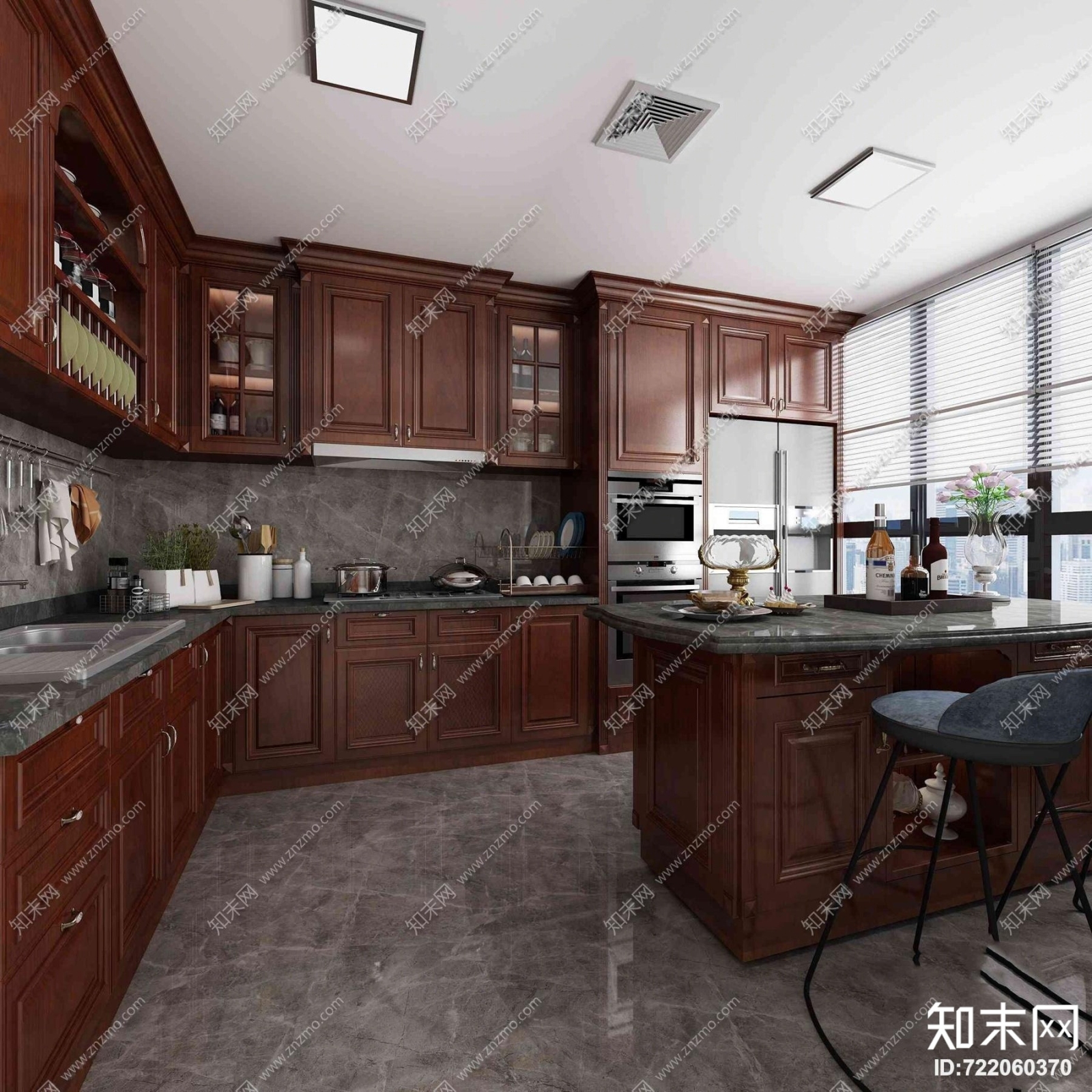 美式厨房橱柜3D模型下载【ID:722060370】_知末3d模型网
