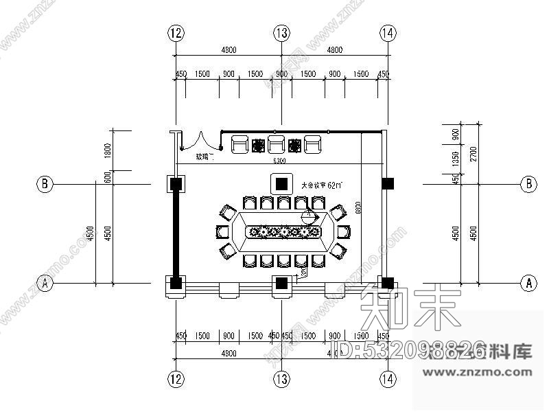 施工图会议室空间施工图Bcad施工图下载【ID:532098826】