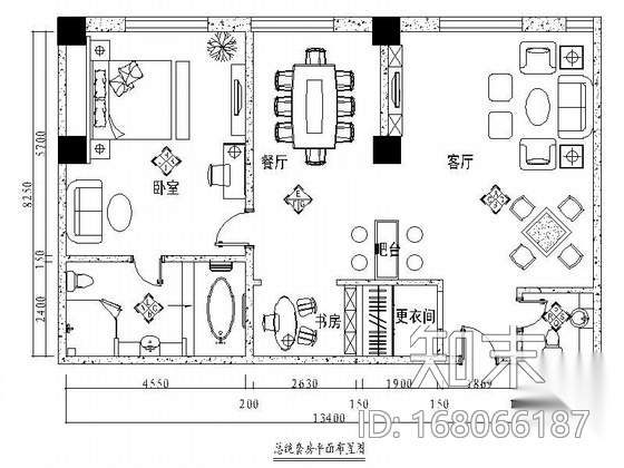 [石家庄]某商务会馆总统套房装修图cad施工图下载【ID:168066187】
