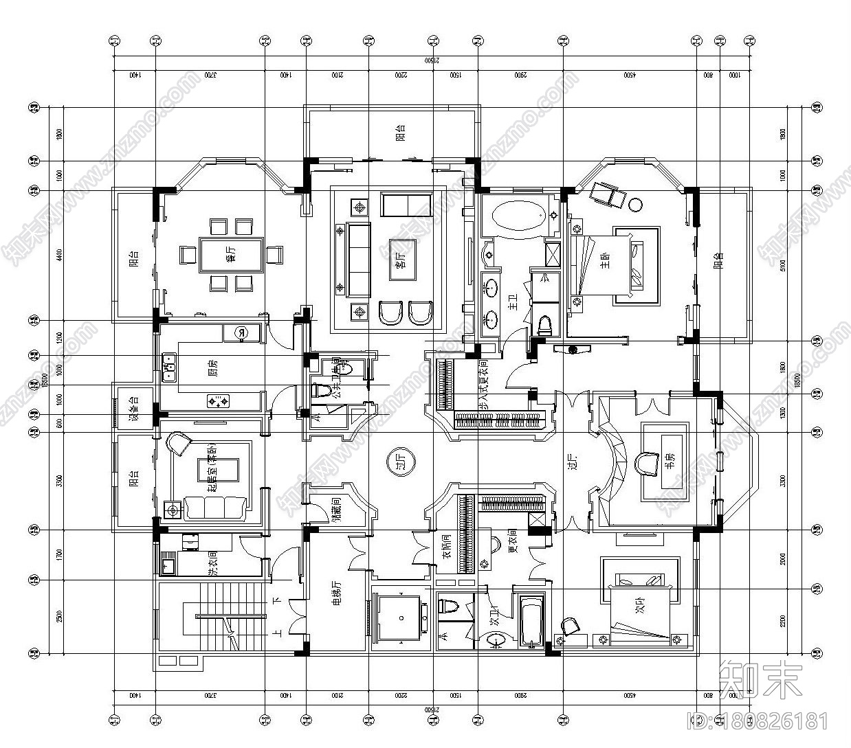 [江苏]南京天正桃源大平层样板房施工图设计（附效果图+...施工图下载【ID:180826181】