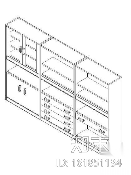 书柜CAD三维图块10cad施工图下载【ID:161851134】