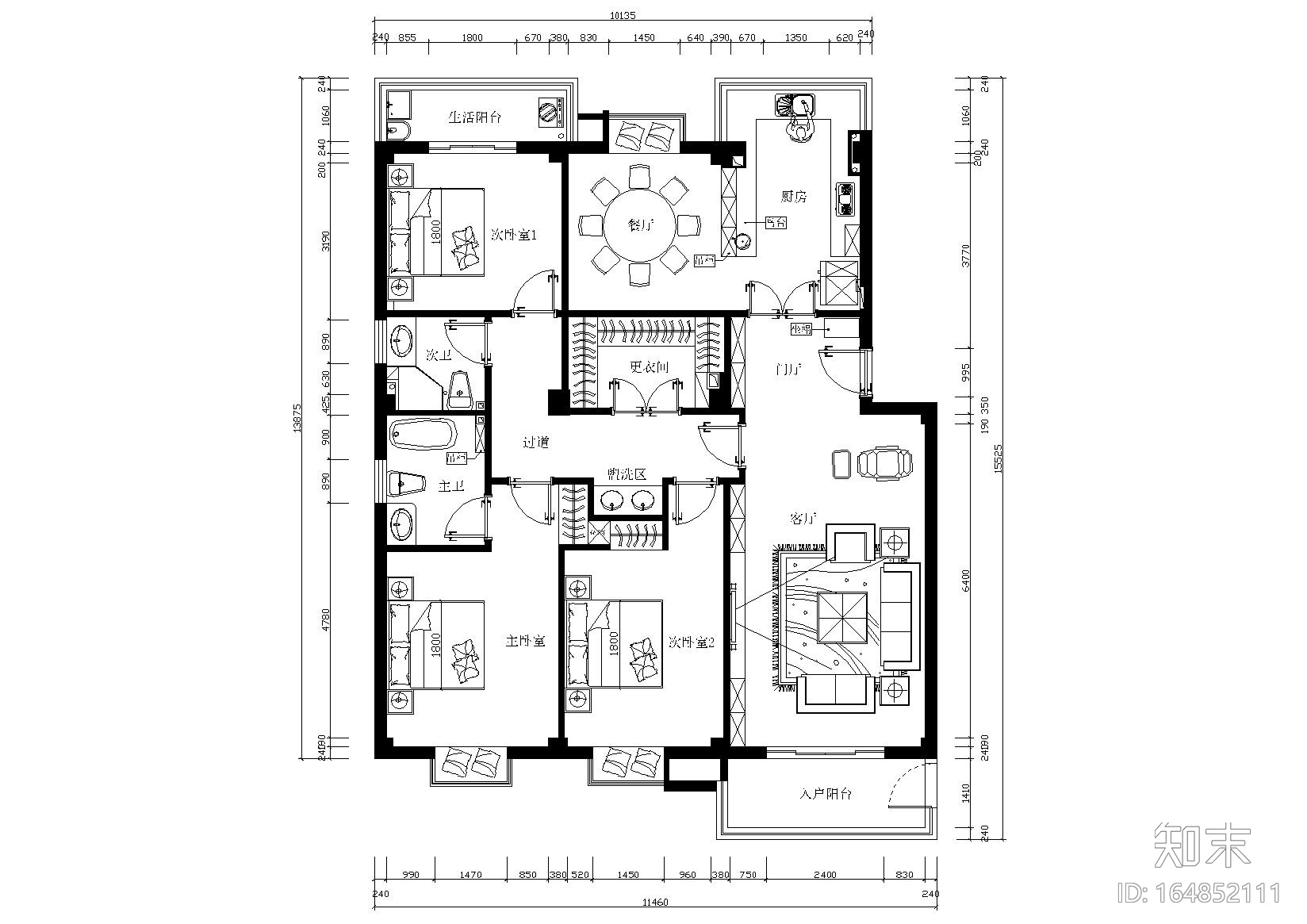 [学生]-毕业设计住宅施工图( 一）+报价表cad施工图下载【ID:164852111】