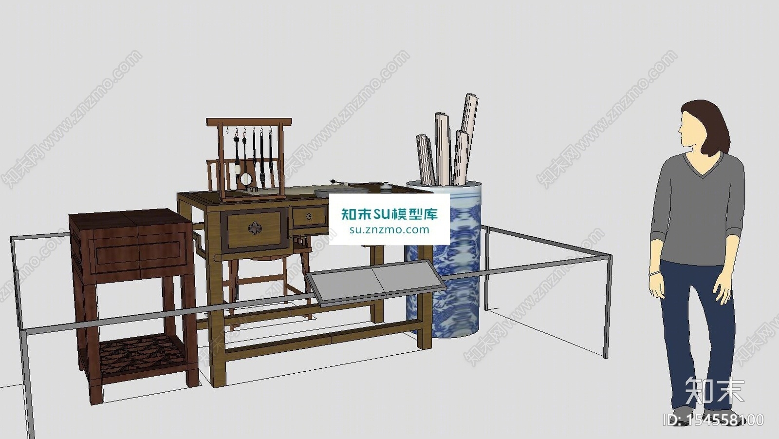 中式家具书房SU模型下载【ID:154558100】