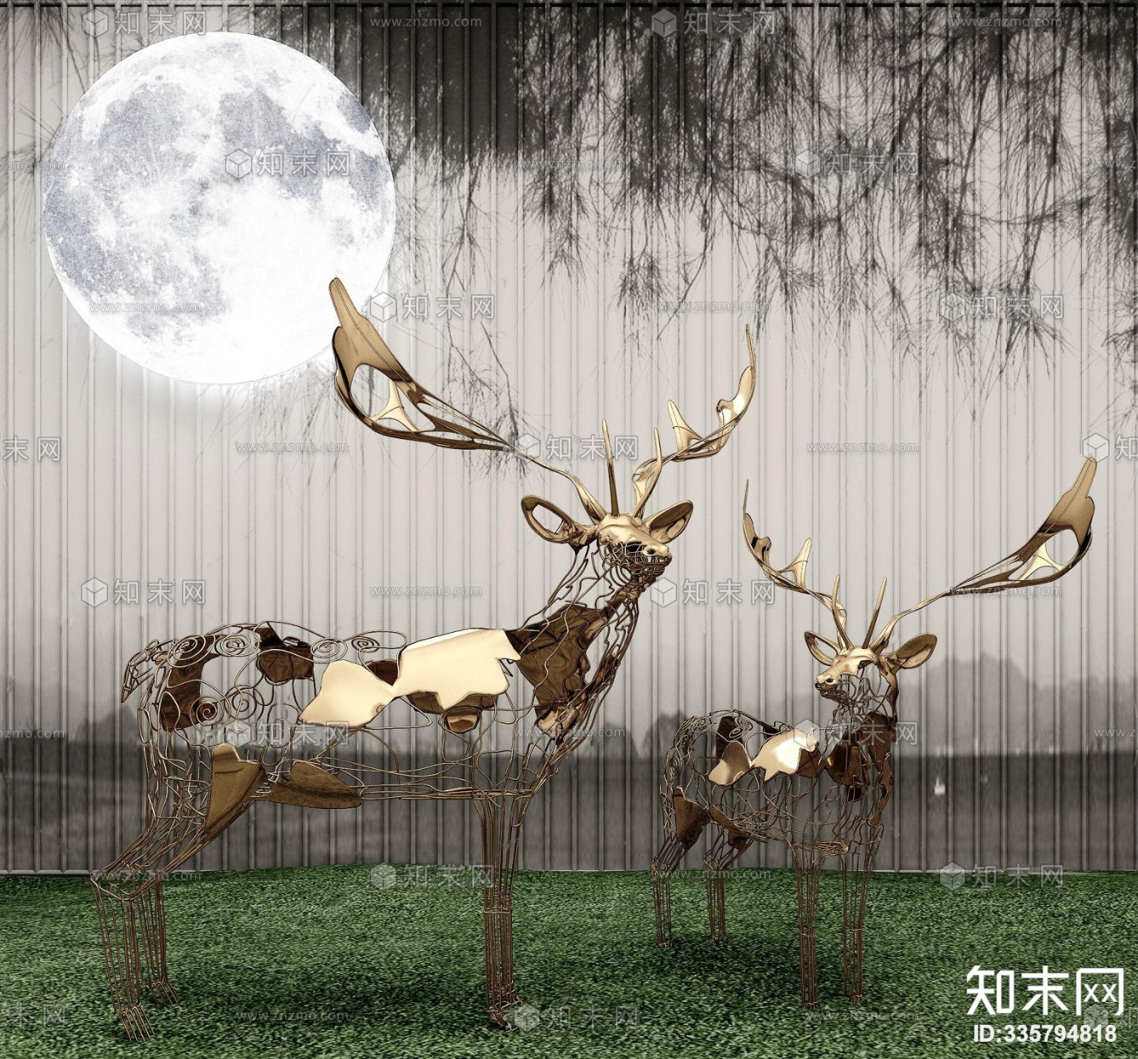 现代铁艺鹿摆件3D模型下载【ID:335794818】