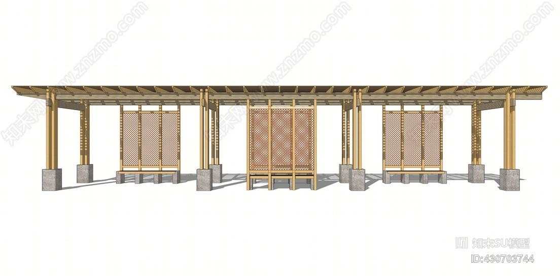 新中式廊架SU模型下载【ID:430703744】