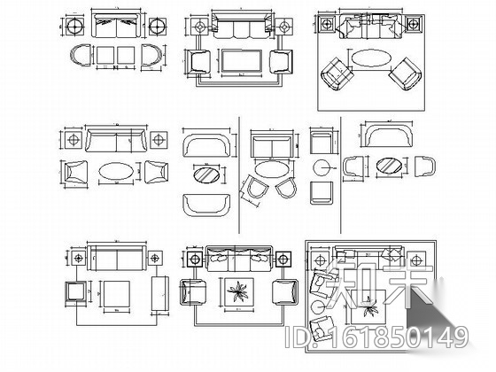 沙发组合CAD图块施工图下载【ID:161850149】