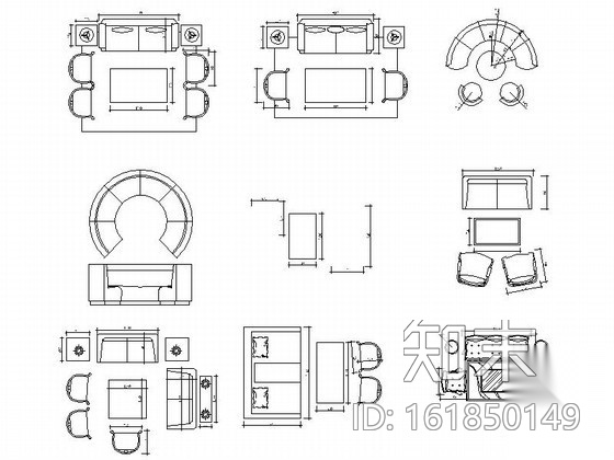 沙发组合CAD图块施工图下载【ID:161850149】