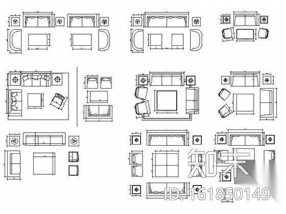 沙发组合CAD图块施工图下载【ID:161850149】