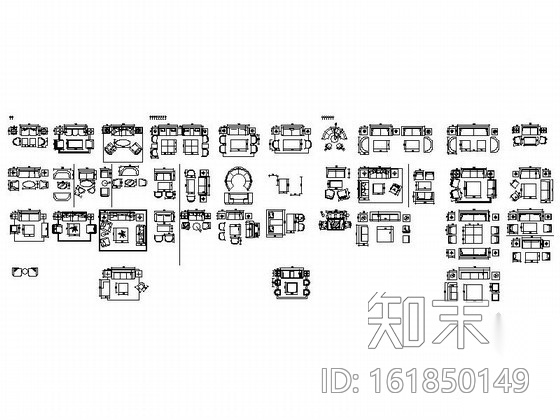 沙发组合CAD图块施工图下载【ID:161850149】