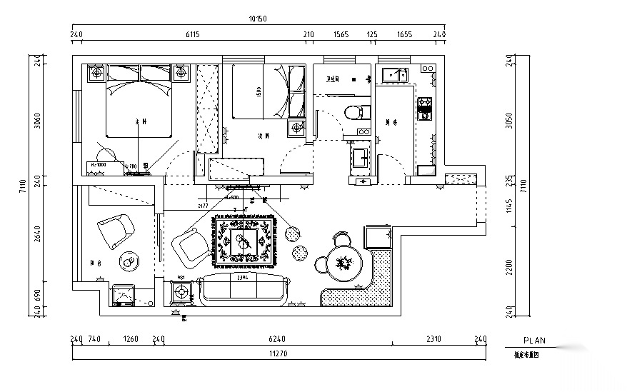 地中海田园风百步亭二居室住宅设计施工图（附效果图）cad施工图下载【ID:160474147】