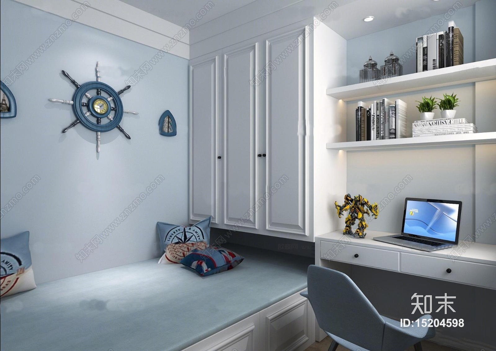 地中海榻榻米书桌椅3D模型下载【ID:15204598】