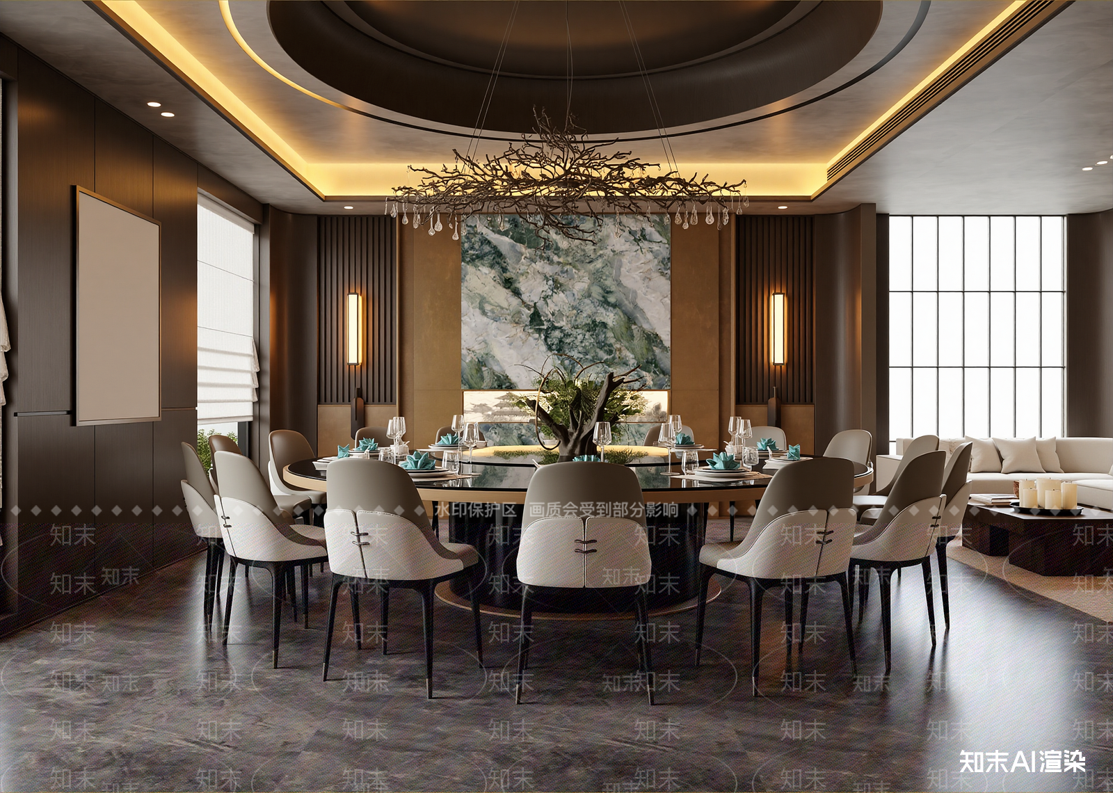 新中式酒店餐厅3D模型下载【ID:1215121166】