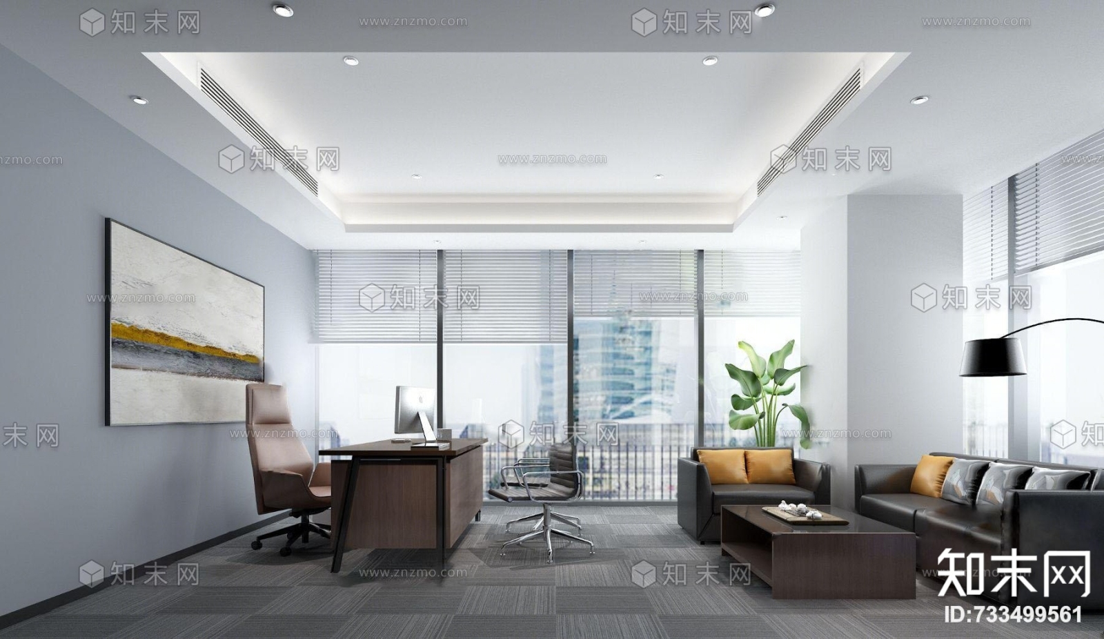 现代总经理办公室3D模型下载【ID:733499561】