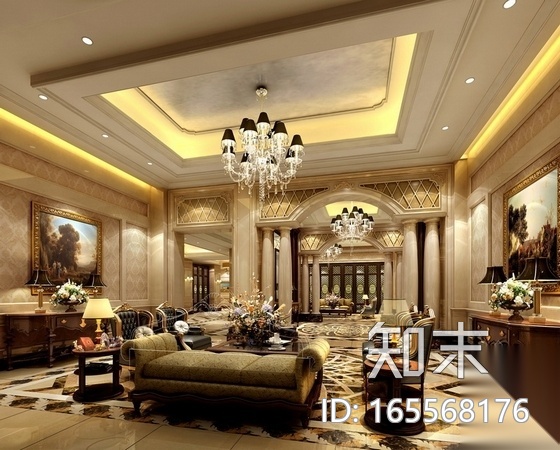 [广州]奢华文化休闲中心B栋室内装修施工图（含效果）cad施工图下载【ID:165568176】