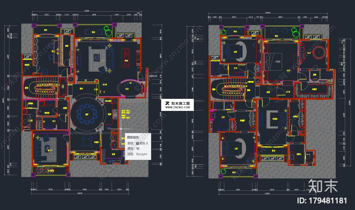 别墅套房平面方案cad施工图，别墅施工图纸下载cad施工图下载【ID:179481181】