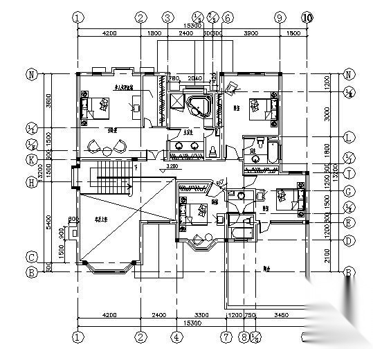 某小型二层别墅建筑方案图06cad施工图下载【ID:151392165】