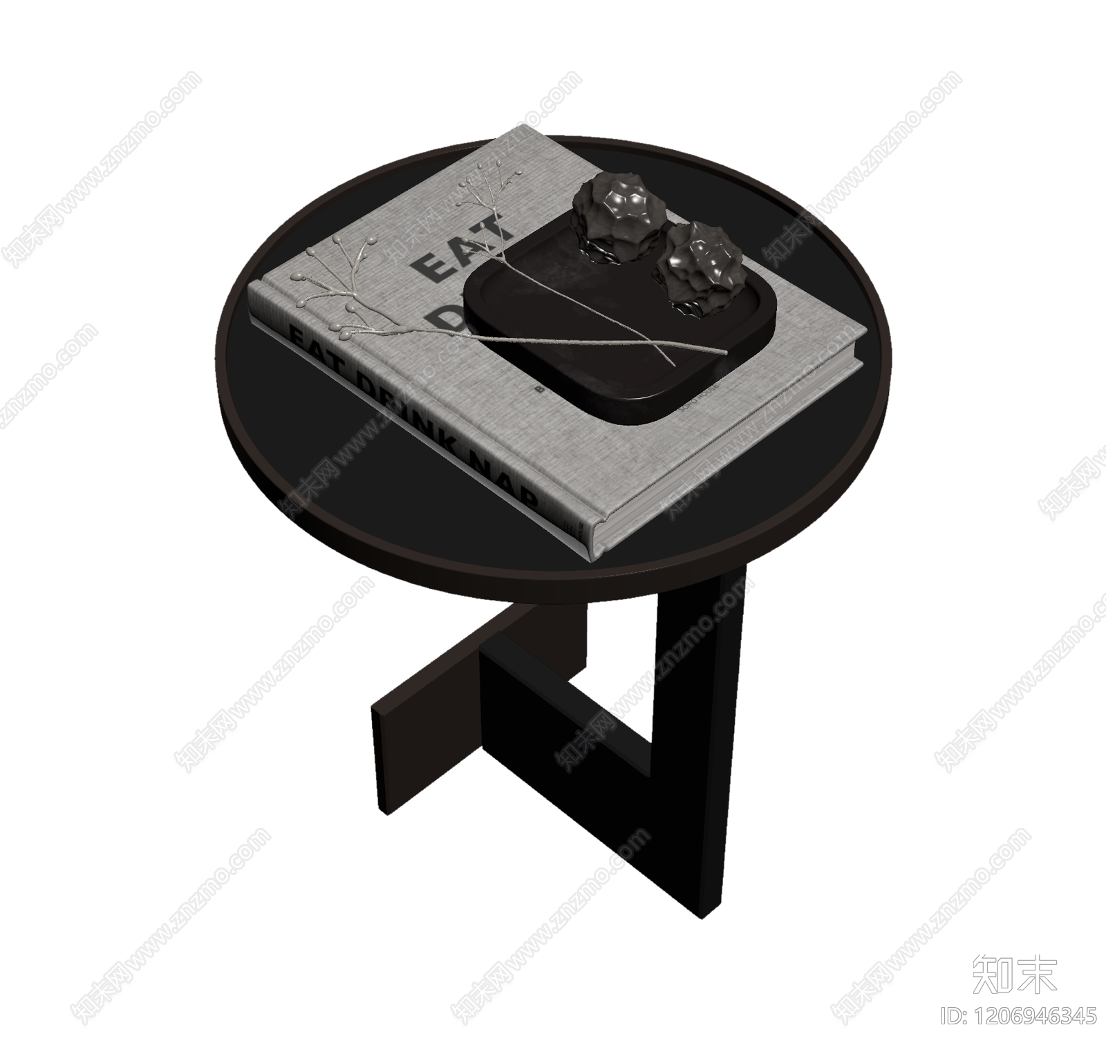 圆形边桌带装饰品3D模型下载【ID:1206946345】