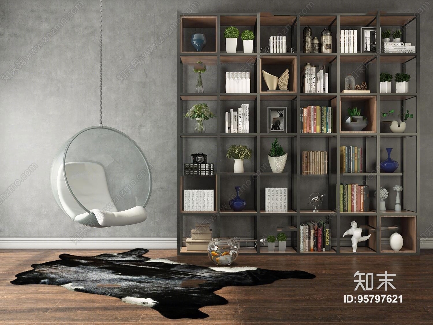 现代装饰架吊椅组合3D模型下载【ID:95797621】